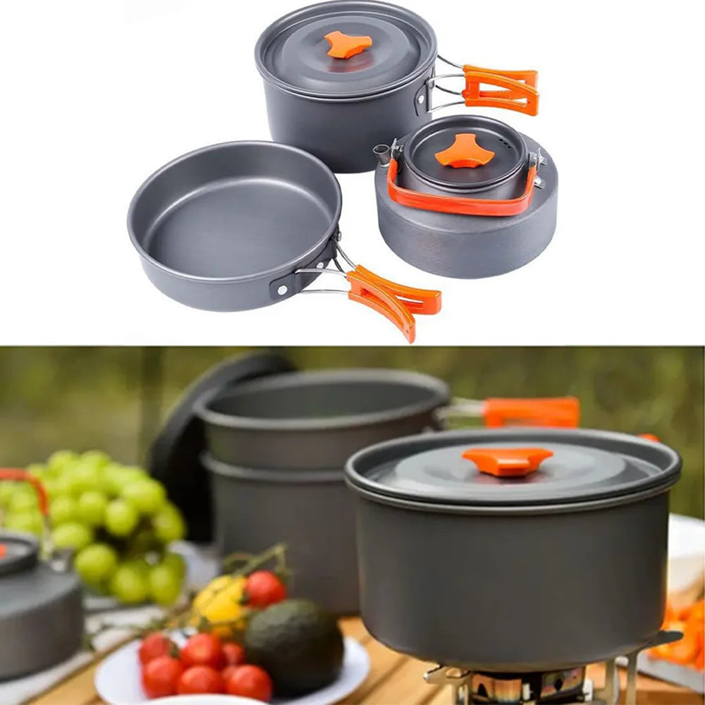 Outdoor Camping Cookware Set - Portable Kitchen Gear Utensils Dishes Bowler Pots And Bowls for Hiking Picnic Travel