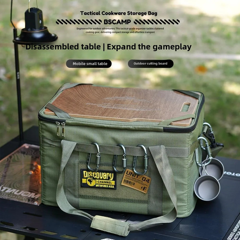 36L Camping Cooking Utensil Organizer Multi - Functional Camping Tactical Storage Bag with Tabletop Portable Camping Equipment