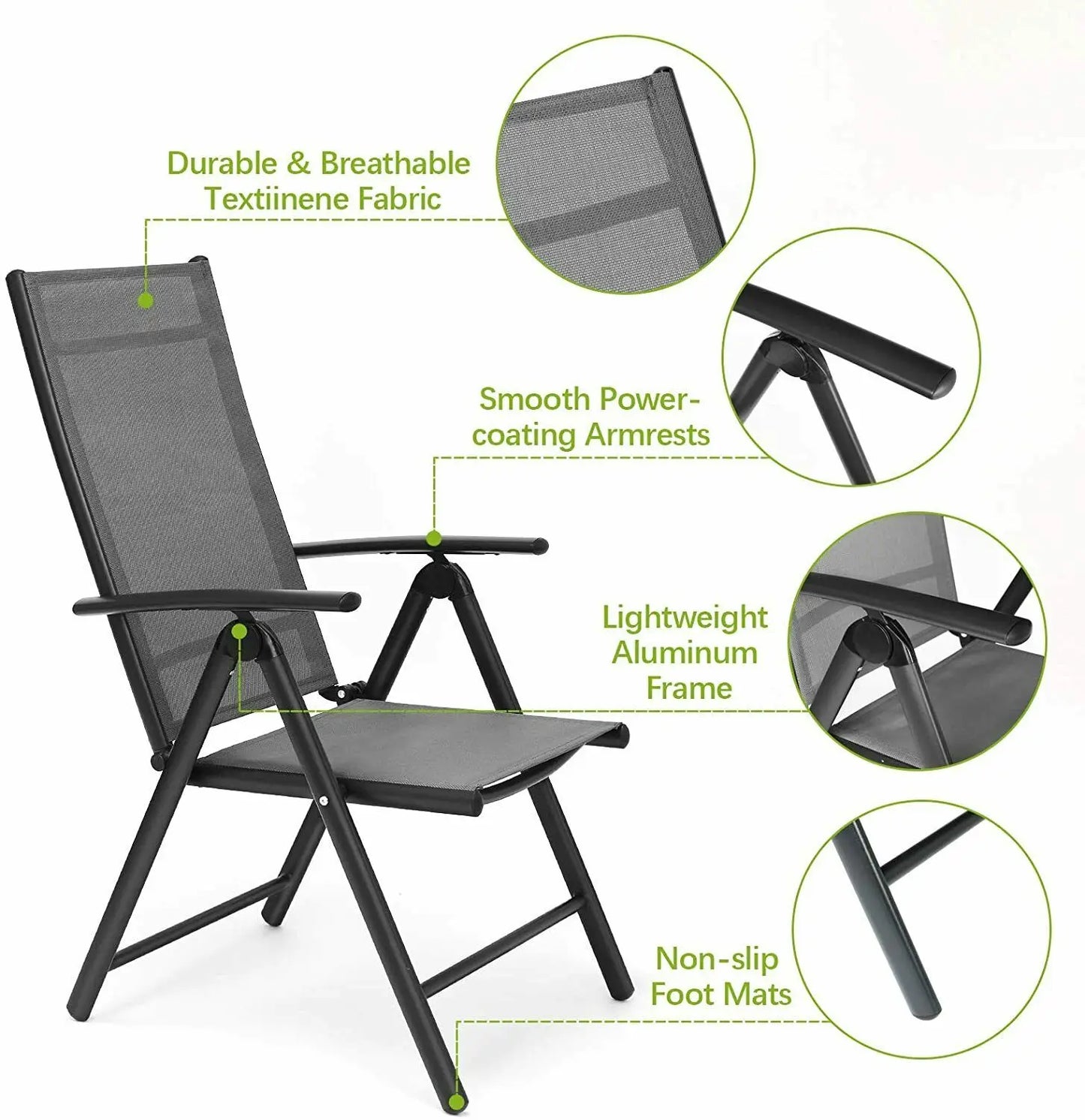 Homfa 2PC Balcony Chairs Set Garden Chairs Folding Chair 7-Way Adjustable Angle, Aluminium Camping Chair, Heavy Duty Load 150kg