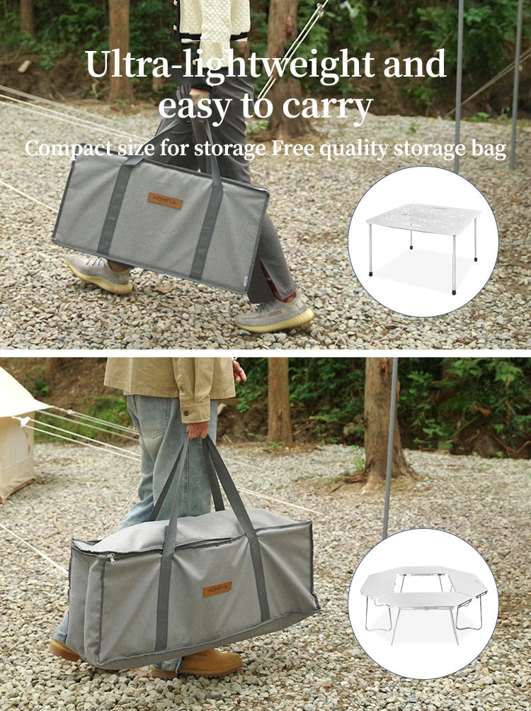 HOMFULOutdoor Stainless Steel Barbecue Campfire Table Camping Multifunctional Portable Foldable Splicing Combination Round Table