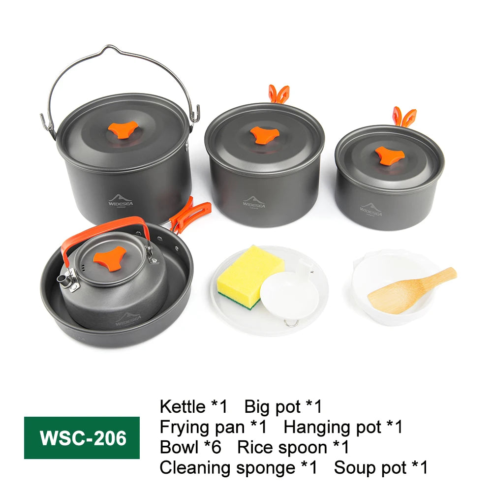 Camping 6 person Cookware Set Outdoor Pot Tableware Kit Cooking Water Kettle Pan Travel Cutlery Utensils Hiking Picnic Equipment