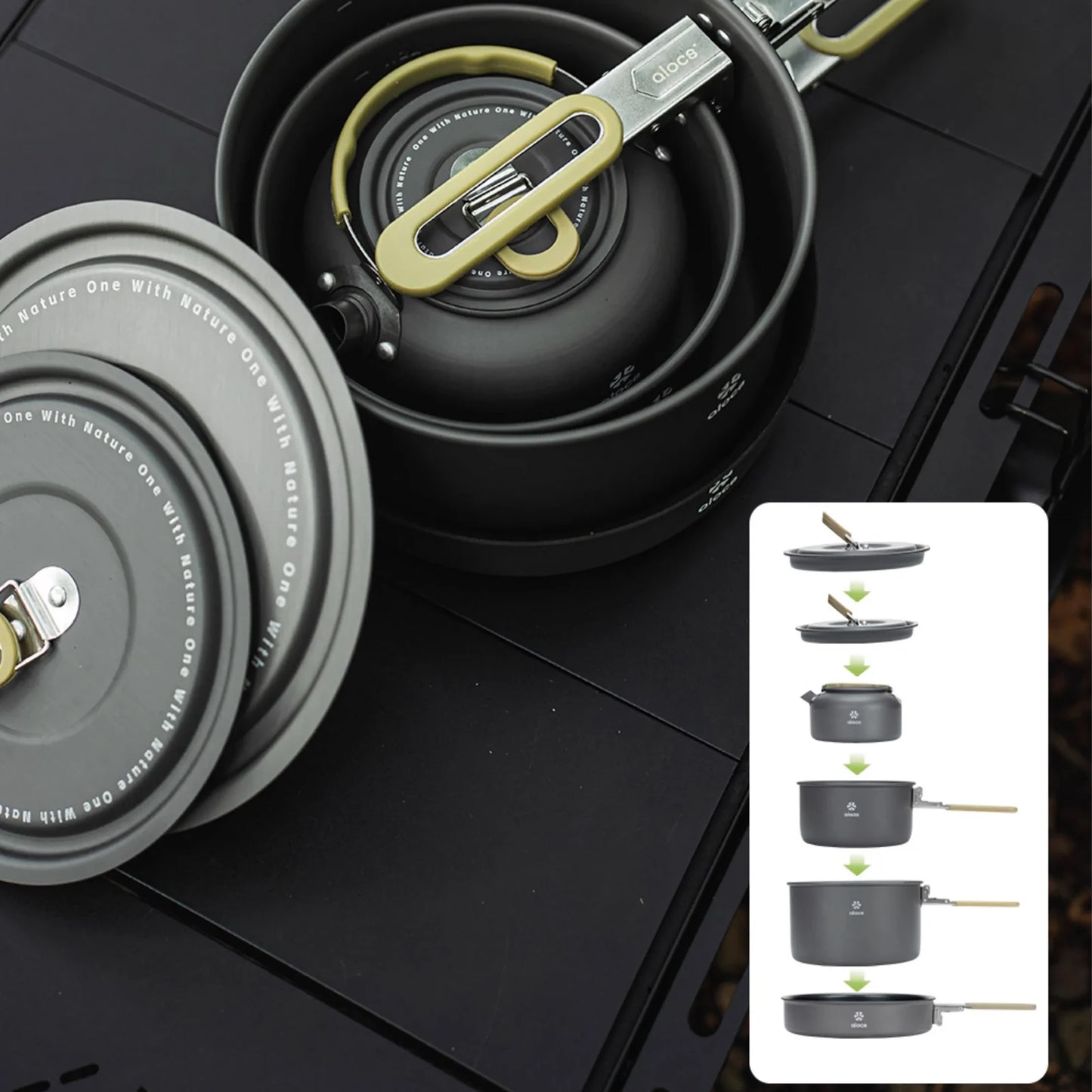 Camping Cookware Mess Kit Camping Cooking Pot Fry Pan and Kettle Set for Camping Backpacking