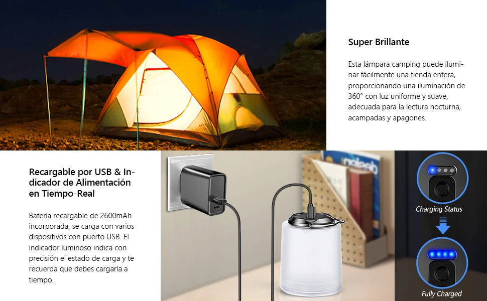 Camping Light Flashlight Rechargeable Camping Light -3000K Warm White Light Emergency Waterproof Lights for Camping Outdoor