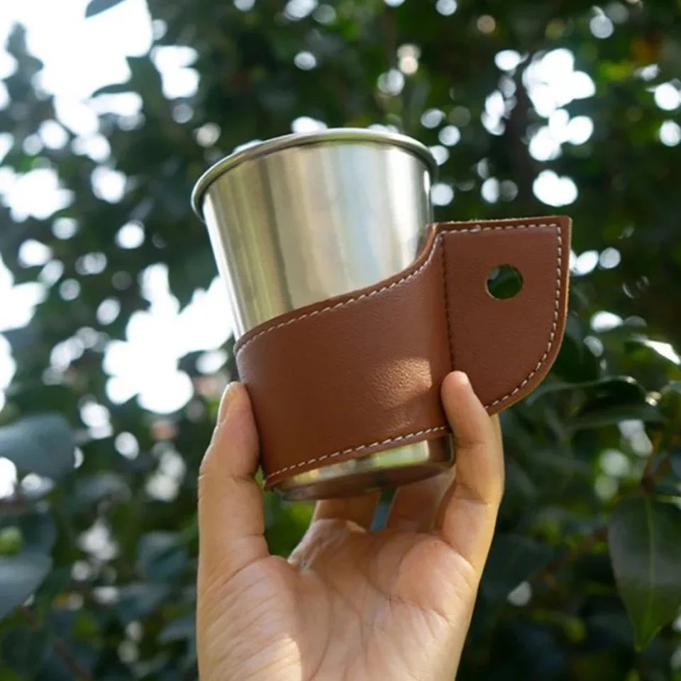 Camping Leather Cup Set Camping Coffee Cup Anti scalding Cup Set Camping Gathering Beverages