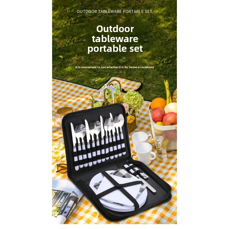 New Travel Tableware Set Portable Stainless Steel Outdoor Camping Tableware Portable Tableware Set
