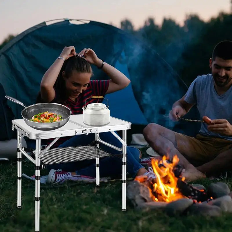 Camping Table Aluminum Camping Table With 3 Adjustable Height Lightweight Camp Accessories With Handle Storage Net Outdoor