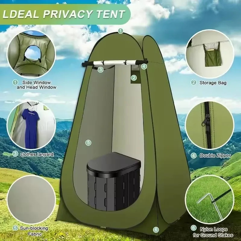 ‌Portable Pop-Up Toilet Tent Privacy Shelter for Camping RV & Outdoor Travel – Washable Foldable Kit with 12 Sanitation Bags