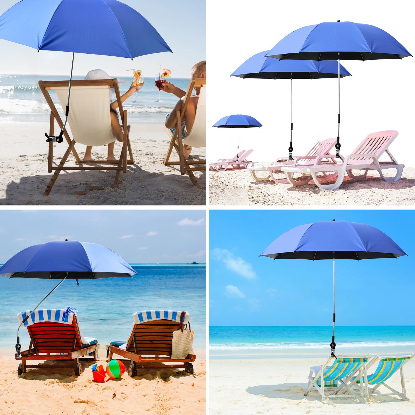 Beach Umbrella Adjustable Shade Umbrella Outdoor with Large Opening Clip Portable Umbrella Beach Camping Chair Wheelchair