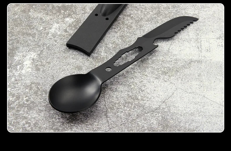 Outdoor Set Multi functional Camping Knives Camping Tableware Outdoor Wind Combination Stainless Steel with Whistle Spoon Fork