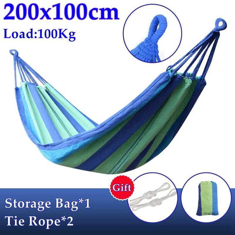 Outdoor Canvas Hammock Portable Thickened Anti-Rollover 2 Persons Striped Hammock Garden Travel Camping Hanging Swing Hammock