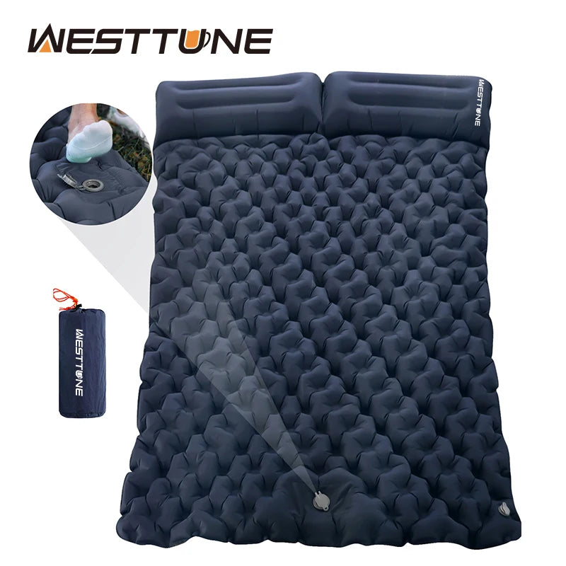 Camping double sleeping pad self-inflating cushion two person travel bed air mattress with pillow outdoor hiking