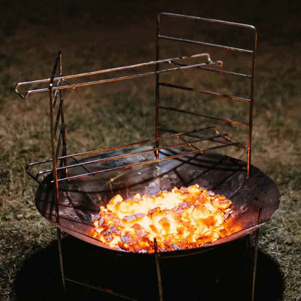 camping Bonfire Fire Pit Grill Foldable Circular Bonfire Stand Portable Firewood Stove Cookable Camping Stove Grill Burning