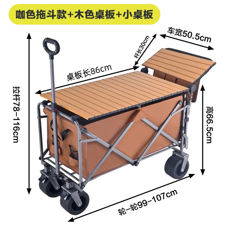 Rear-opening camping cart – sit-able, push-able, foldable, large-capacity outdoor picnic wagon, campsite trailer, compatible wit