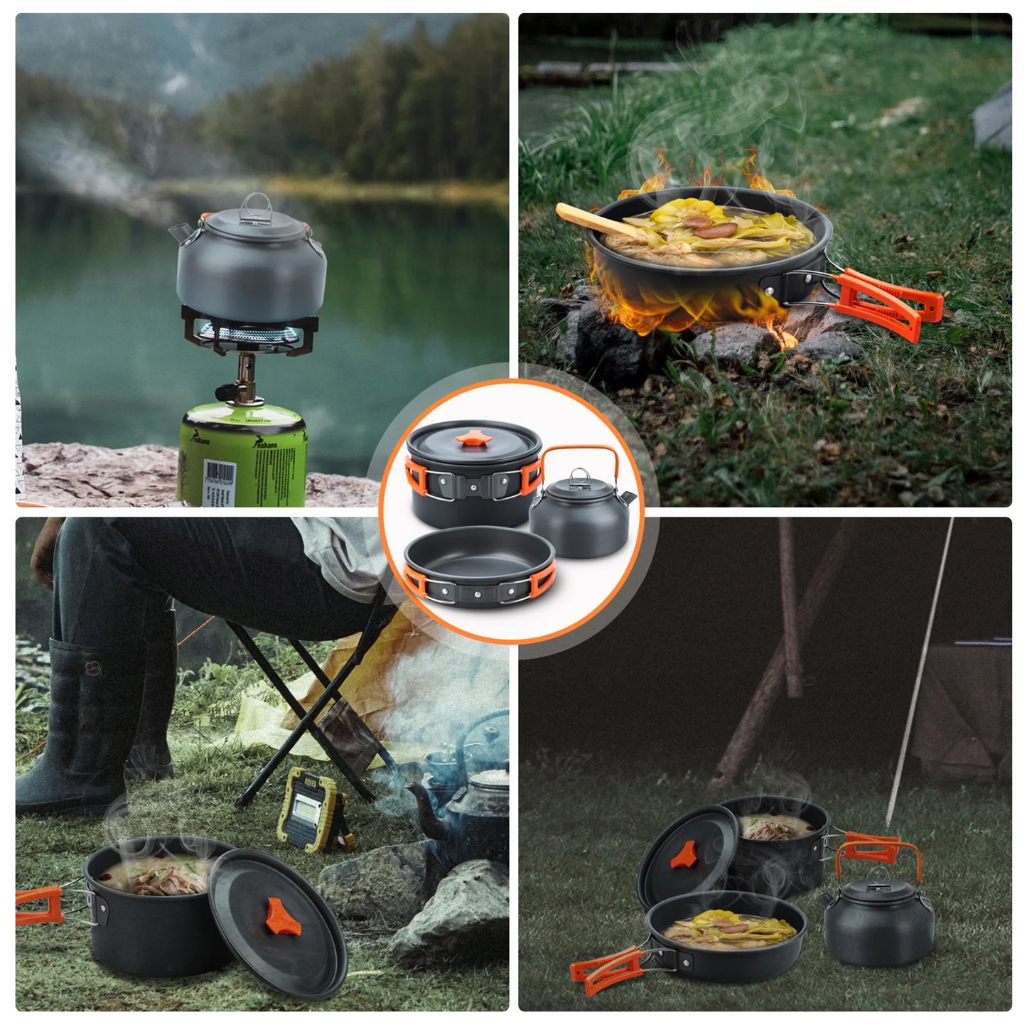 Outdoor Camping Cookware Set Portable Picnic Tableware Frying Pan Soup Pot Kettle Plate Knives Spoons Forks