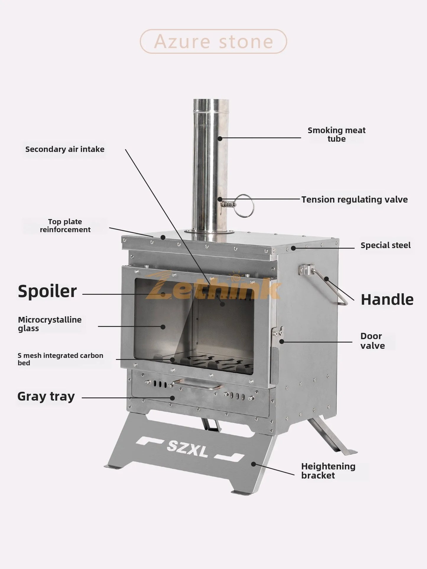 Camping Tent Stove Stainless Steel Smokeless Fireplace Secondary Burning Wood Stove Large Glass Window Firewood Heater