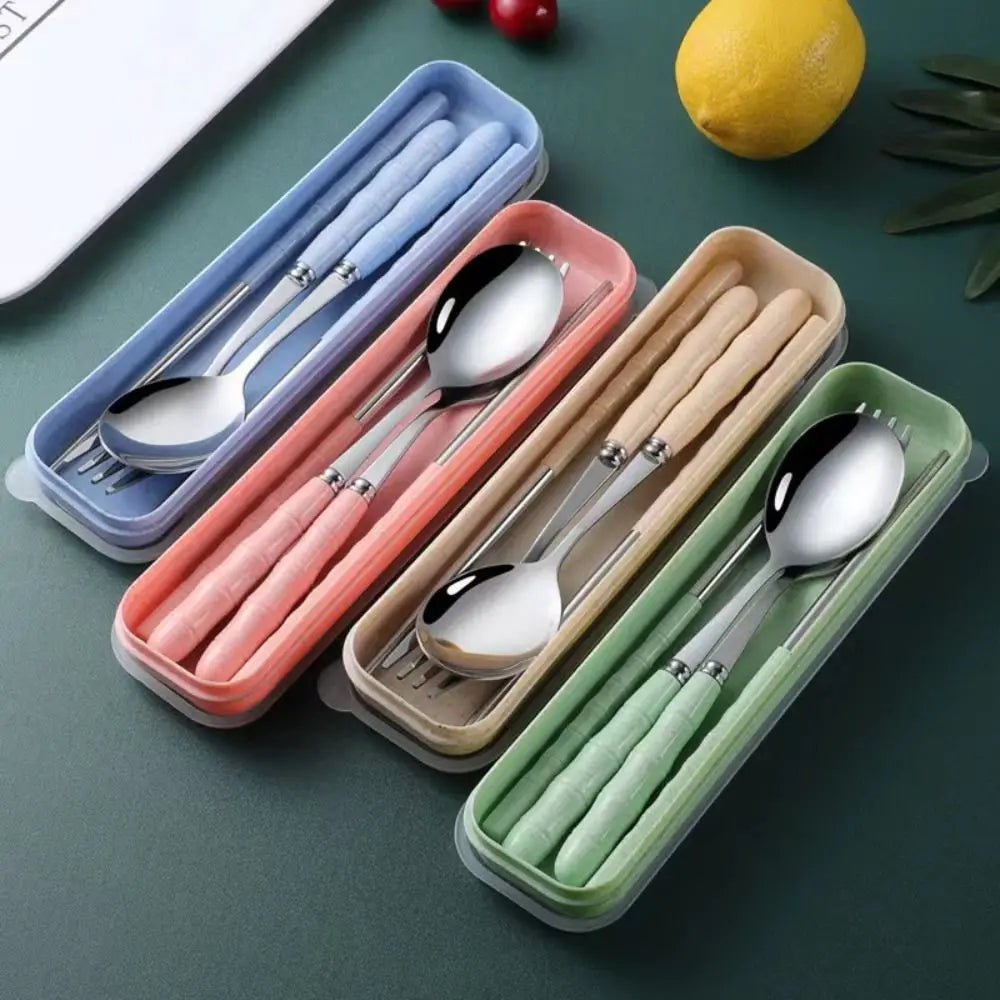 Stainless Steel Camping Utensils Set Chopsticks Eco-Friendly Travel Cutlery Dinnerware 3-in-1 Camping Spoon Fork Daily Use