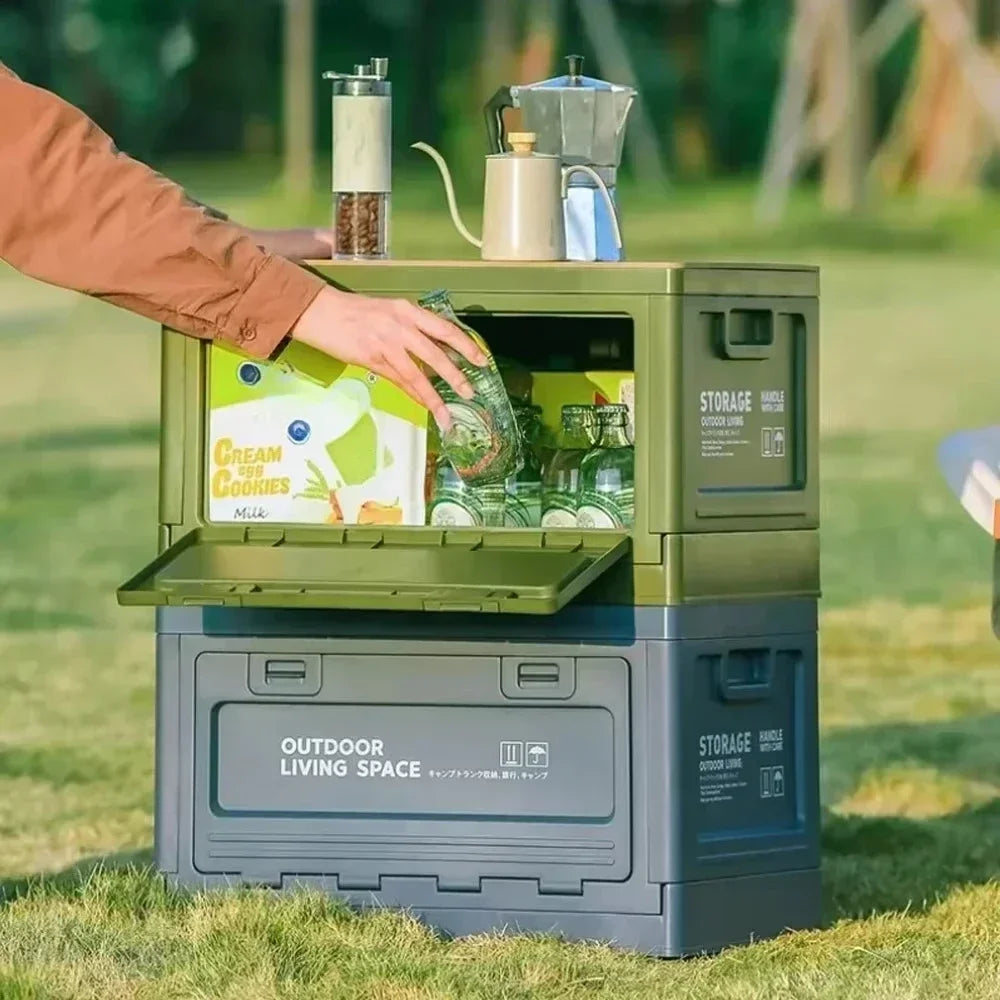 Camping Storage Box Foldable Sundry Organizer Box with Lid Car Trunk Organizers Table Dual-Purpose Outdoor Picnic Boxes