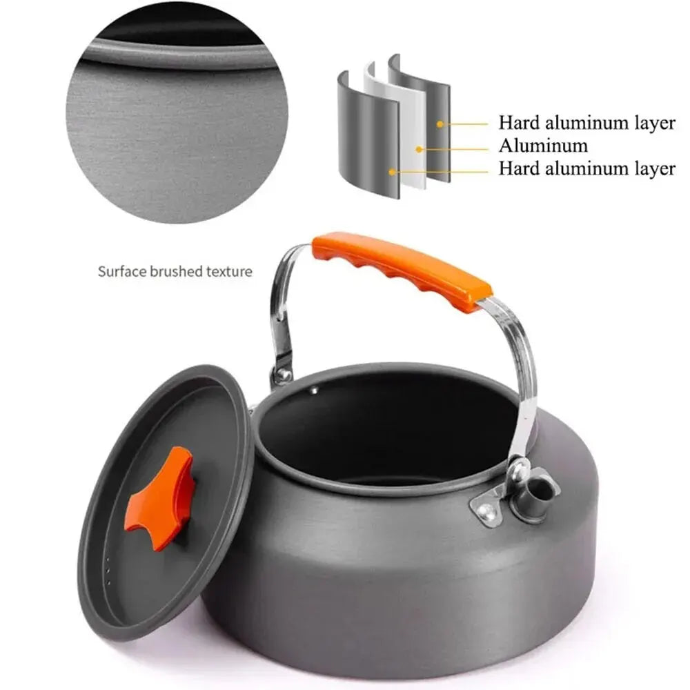 1.1L Camping Water Kettle Lightweight Aluminium Alloy Teapot for Outdoor Tourism Cookware Travel Hiking Picnic Tableware