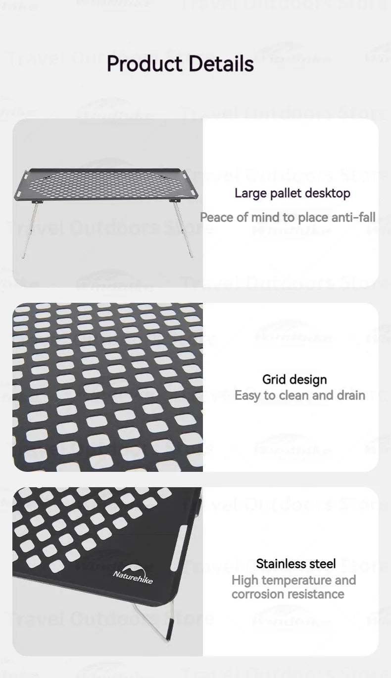 Naturehike Outdoor Folding Table Stainless Steel Camping Table Picnic Barbecue Chicken Rolls Outdoor Table Portable Picnic Table