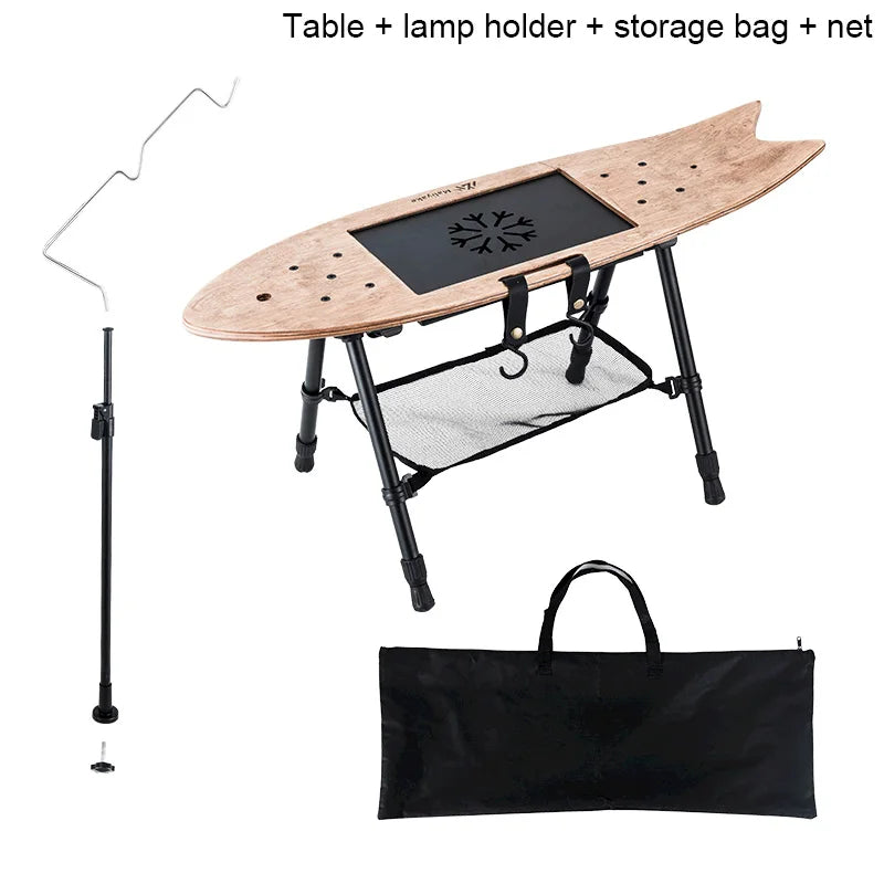 Portable Wood Coffee Table with Storage Bag Folding Creative Tea Desk Light Stand Camping Picnic Table for Outdoor Beach Hiking