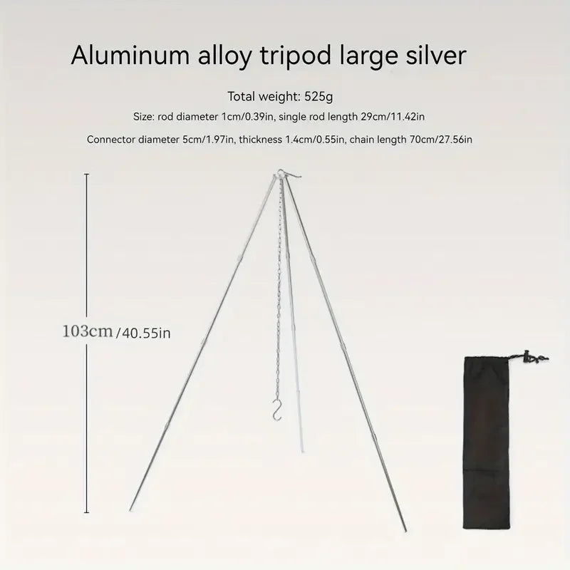 Camping Campfire Tripod Adjustable Hanging Pot,Stable Campfire Cooking,Picnic Essential,Compact and Lightweight Easy Carrying