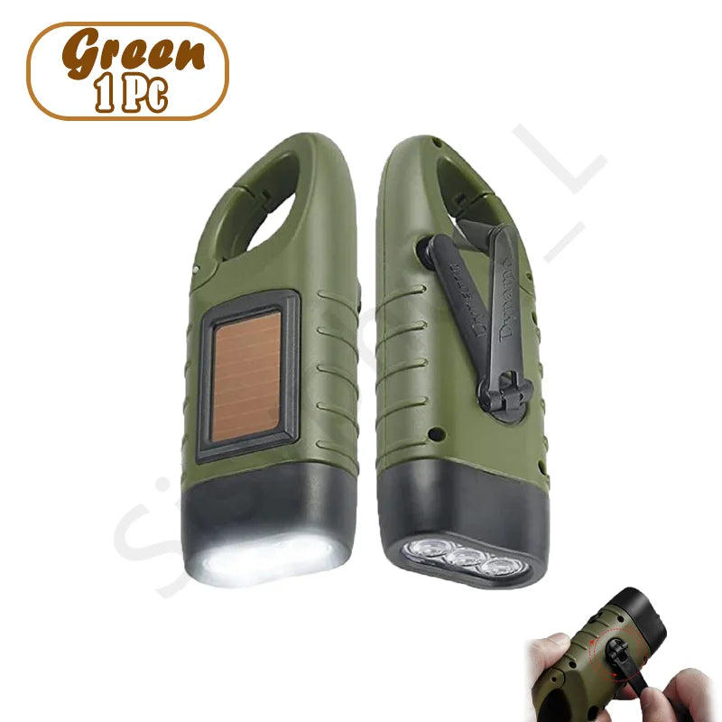 Solar Hand Crank Powered LED Flashlight Emergency Light Camping Tent Torch for Outdoor Hiking Survival Gear Portable