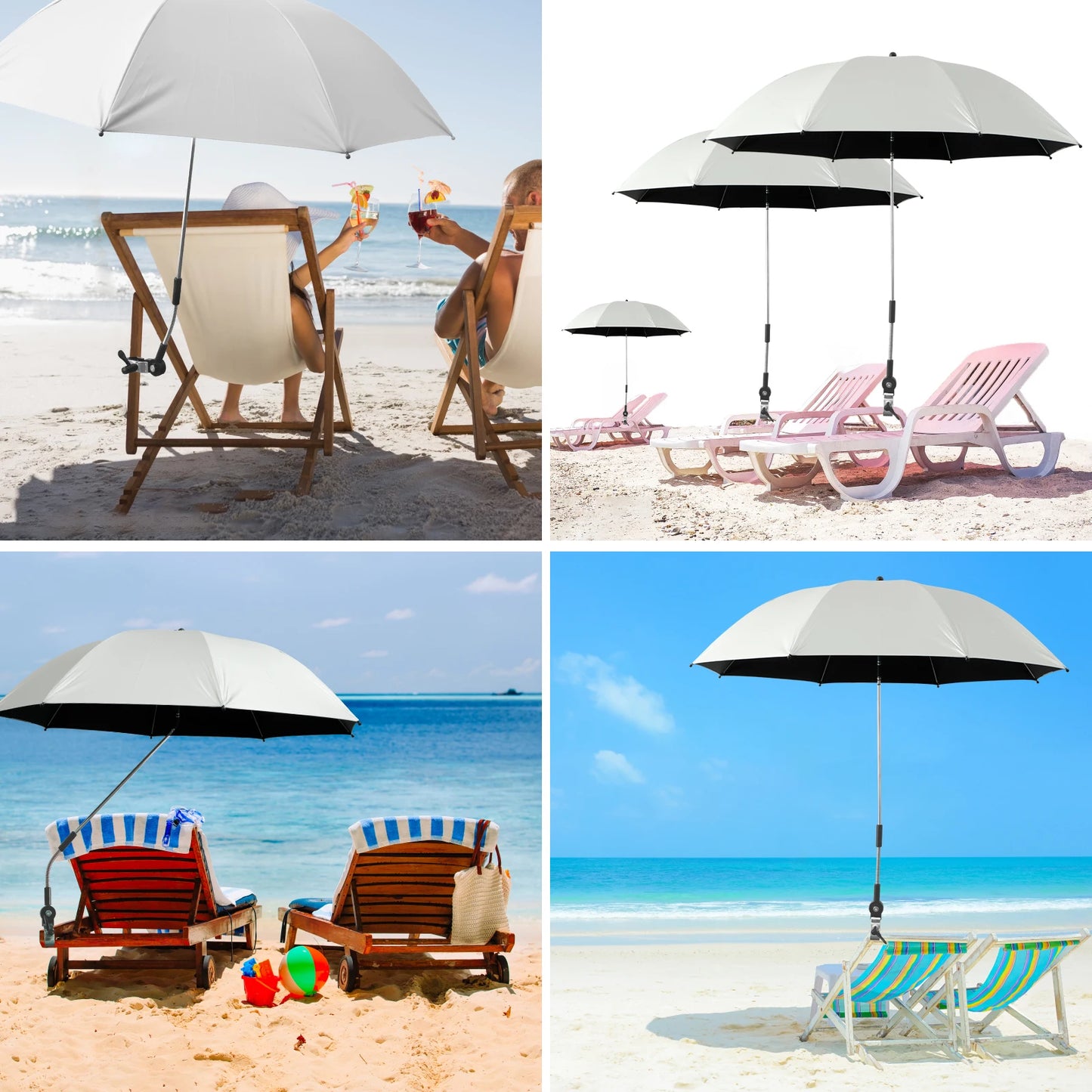 Beach Umbrella Adjustable Shade Umbrella Outdoor with Large Opening Clip Portable Umbrella Beach Camping Chair Wheelchair