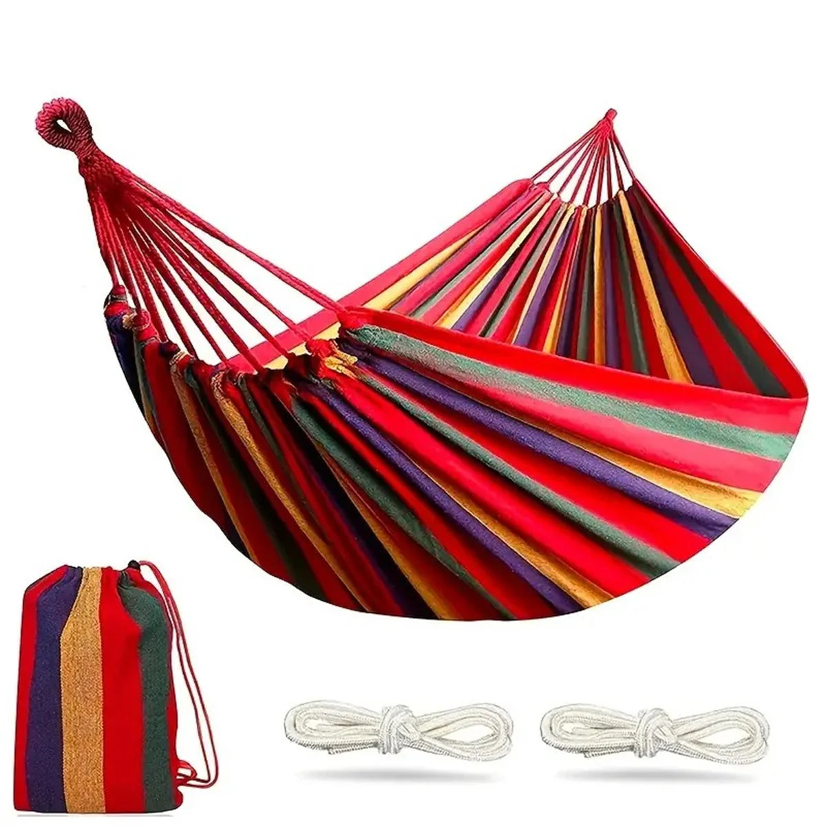 Red and blue single wide canvas hammock, outdoor camping backpack, leisure swing, portable hammock, sleep swing hammock