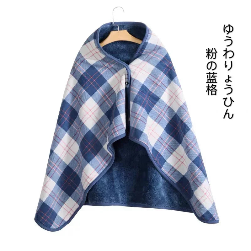Wearable Plaid Fleece Blanket Polyester Blanket with Button Winte Warm Throws on Sofa Bed Travel Thicken Bedroom Plaids  Blanket