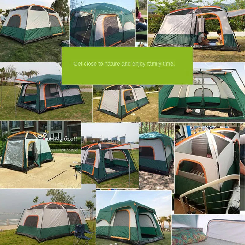 Portable Thickened Camping Tent for Family, Outdoor Large Tent, Rainproof and Waterproof, Camping Supplies, One Hall, 3-12P