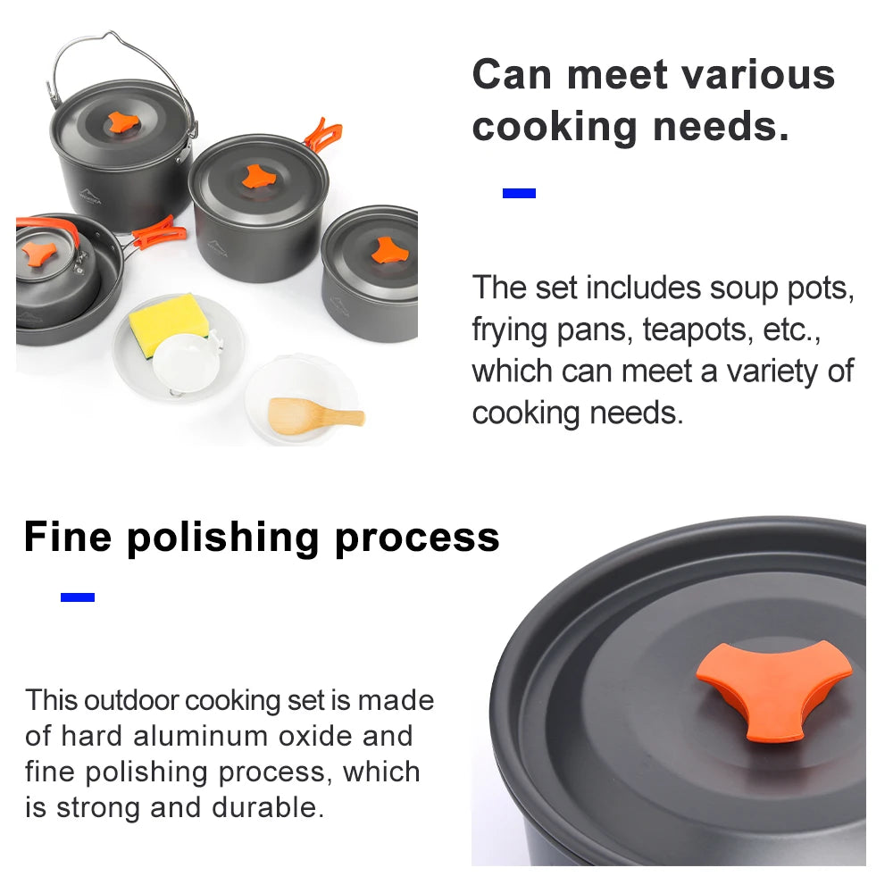 Camping 6 person Cookware Set Outdoor Pot Tableware Kit Cooking Water Kettle Pan Travel Cutlery Utensils Hiking Picnic Equipment