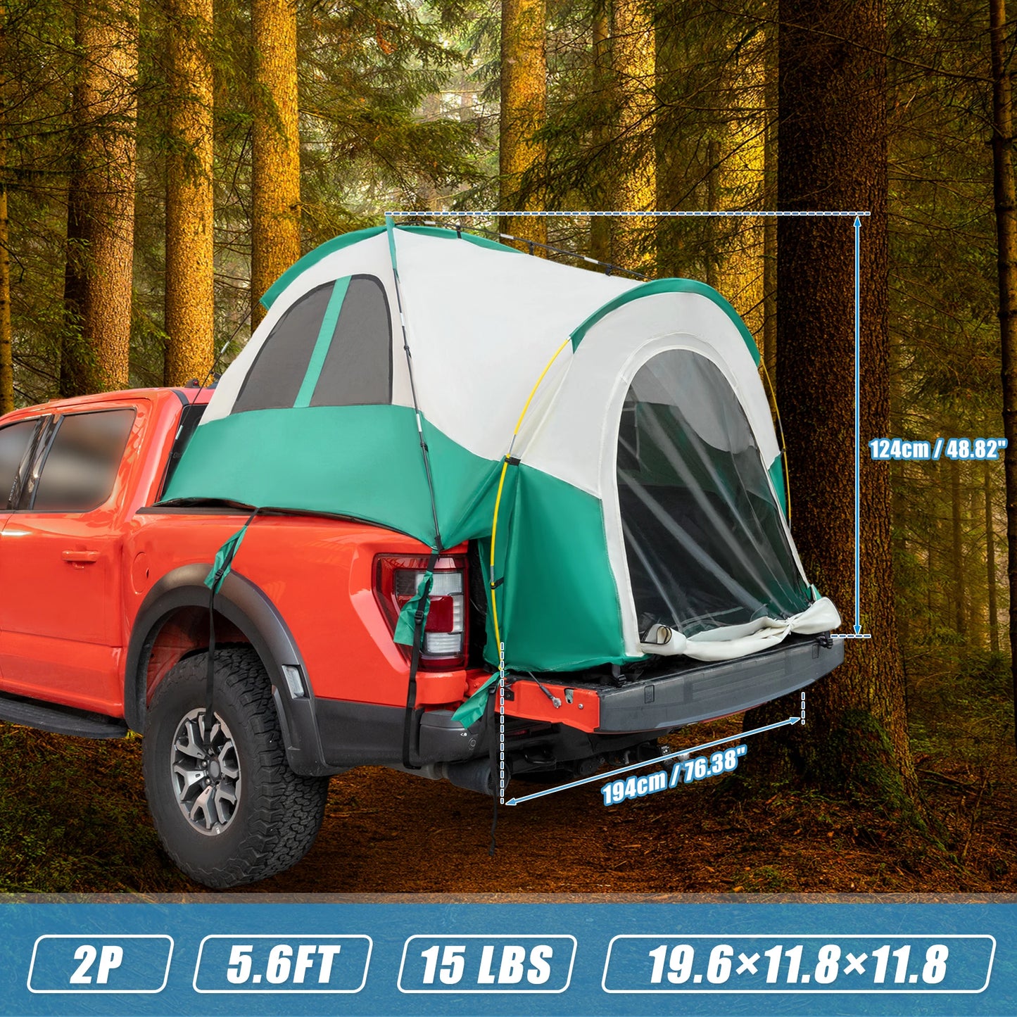 X AUTOHAUX Pickup Truck Tent Waterproof PU2000mm Double Layer for 5.5-6.5 FT Truck Bed Portable Truck Bed Tent with Carry Bag