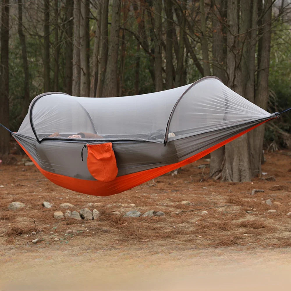 Camping Hammock And Portable Travel Outdoor Hanging Sleeping Hammock With Mosquito Net Single And Double Size Nylon Fabric