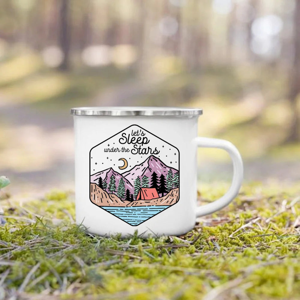 Life Is Better By The Campfire Printed Camper Mugs Camping Enamel Mug Adventure Campfire Party Beer Juice Cup Gifts for Camper