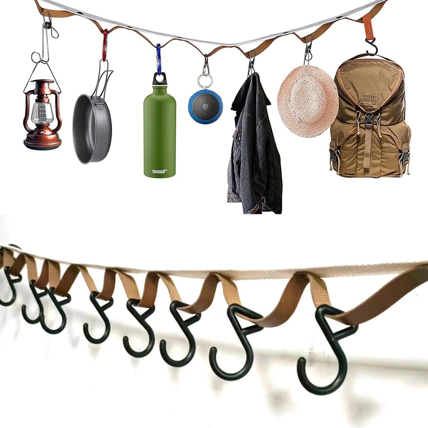 Outdoor camping clothesline travel leather PU canopy camping camping equipment webbing camouflage tent lanyard