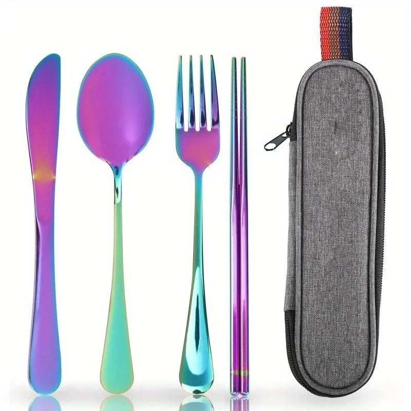 Camping Cookware with Case Camping Utensils Kit Includes Spoon Fork Knives Chopsticks Travel Flatware for Outdoor Picnics