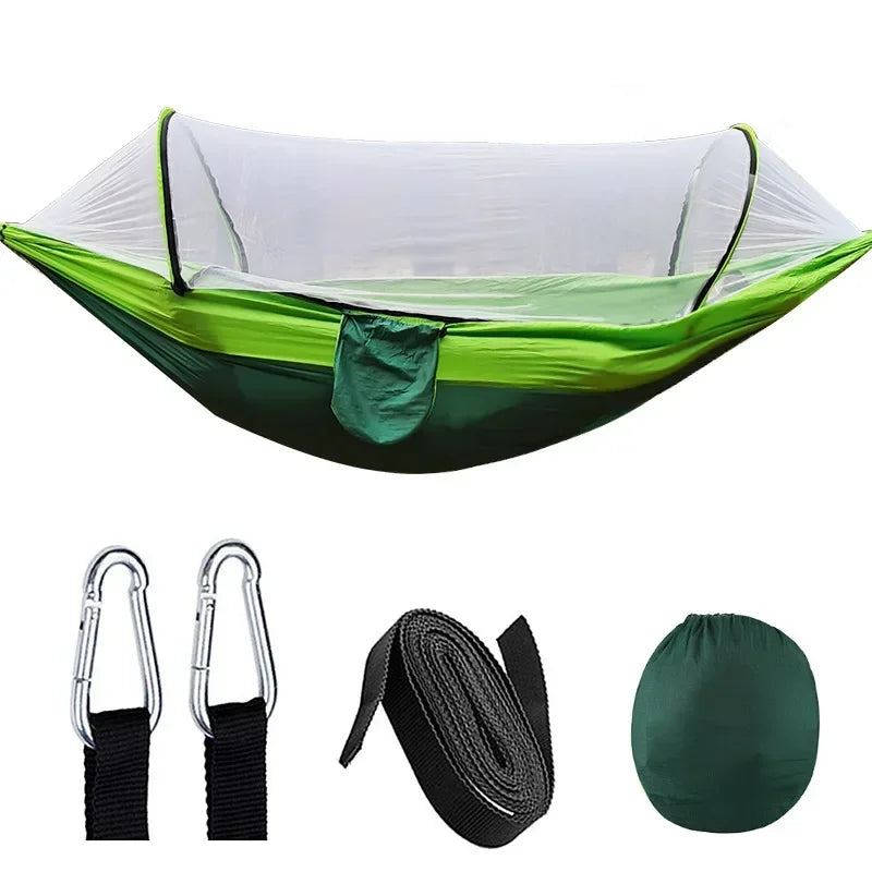 Camping Hammock And Portable Travel Outdoor Hanging Sleeping Hammock With Mosquito Net Single And Double Size Nylon Fabric