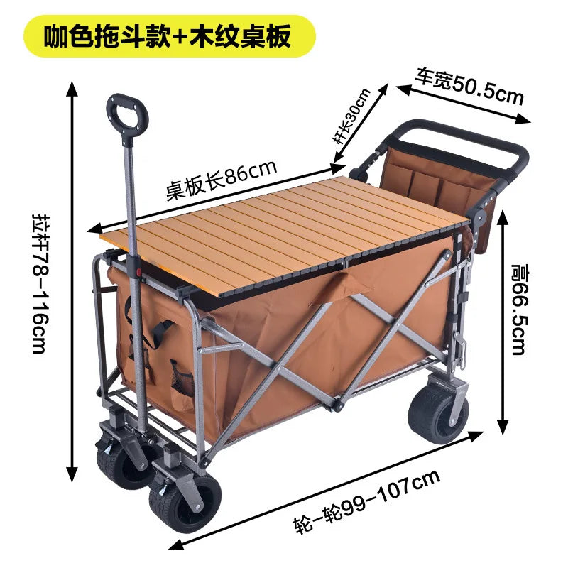 Rear-opening camping cart – sit-able, push-able, foldable, large-capacity outdoor picnic wagon, campsite trailer, compatible wit