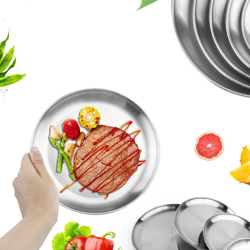 Camping Tableware Plate Stainless Steel Portable Cutlery Camping Supplies Outdoor Picnic Tourist Dishes Camping Utensils