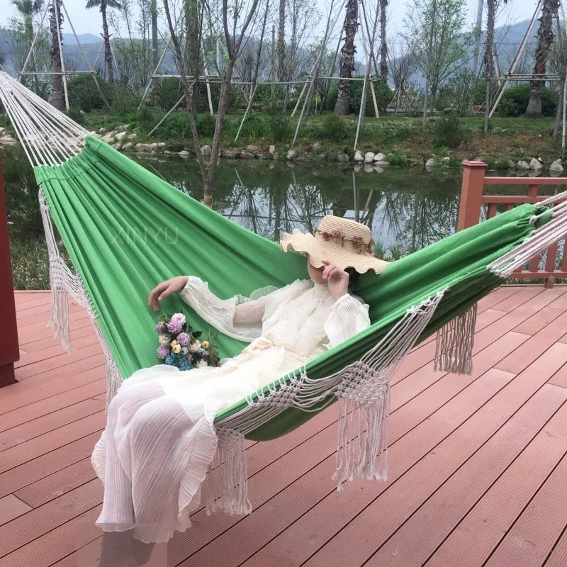 Hammock Canvas Tassel Oversized Double Outdoor Camping Beach Bohemian Swing Hammock