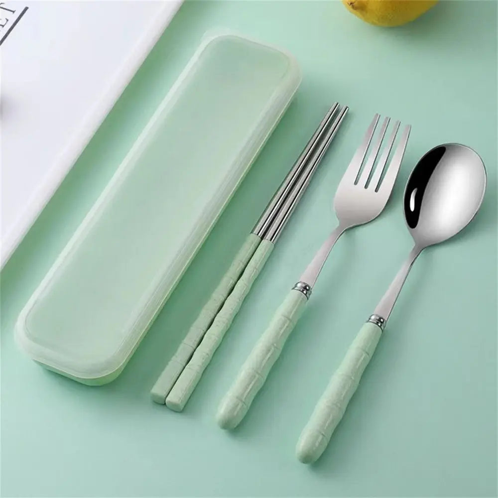 Stainless Steel Camping Utensils Set Chopsticks Eco-Friendly Travel Cutlery Dinnerware 3-in-1 Camping Spoon Fork Daily Use