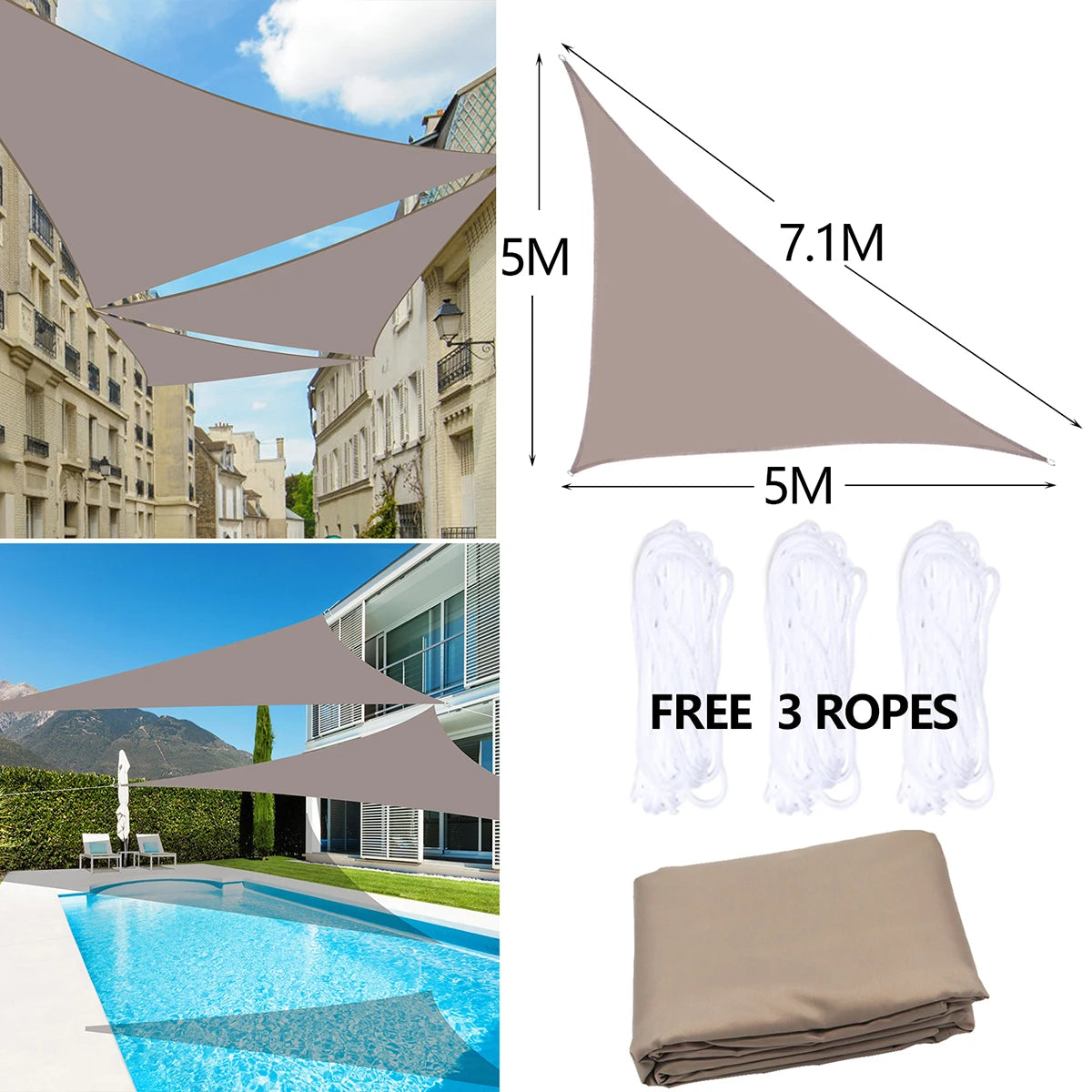 3x4x5M 5x5x7.1M Garden Sun Shade Sail Waterproof Anti-UV Triangle Shade Canvas Outdoor Camping Awning Courtyard Pool Shade