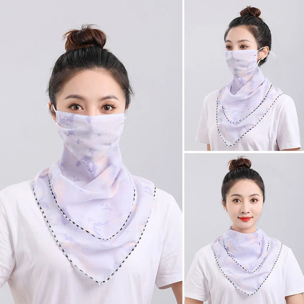 UV Protection Mask Flower Pattern Ear Hanging Sunscreen Mask UV Protection Neck Wrap Cover Bandana Scarf Women Sun Blocking Mask
