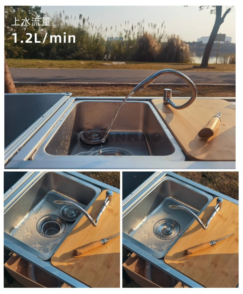 Outdoor IGT Camping Table, Kitchen, Zebra Unit, Sink Module Combination, Faucet, Vegetable Washbasin