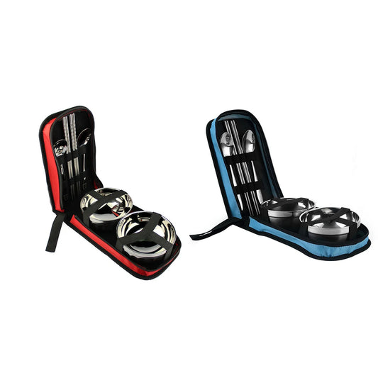 Camping Tableware Kit Bowl Spoon Chopsticks with Storage Bag Stainless Steel Folding Outdoor Hiking Picnic Travel Tableware Set