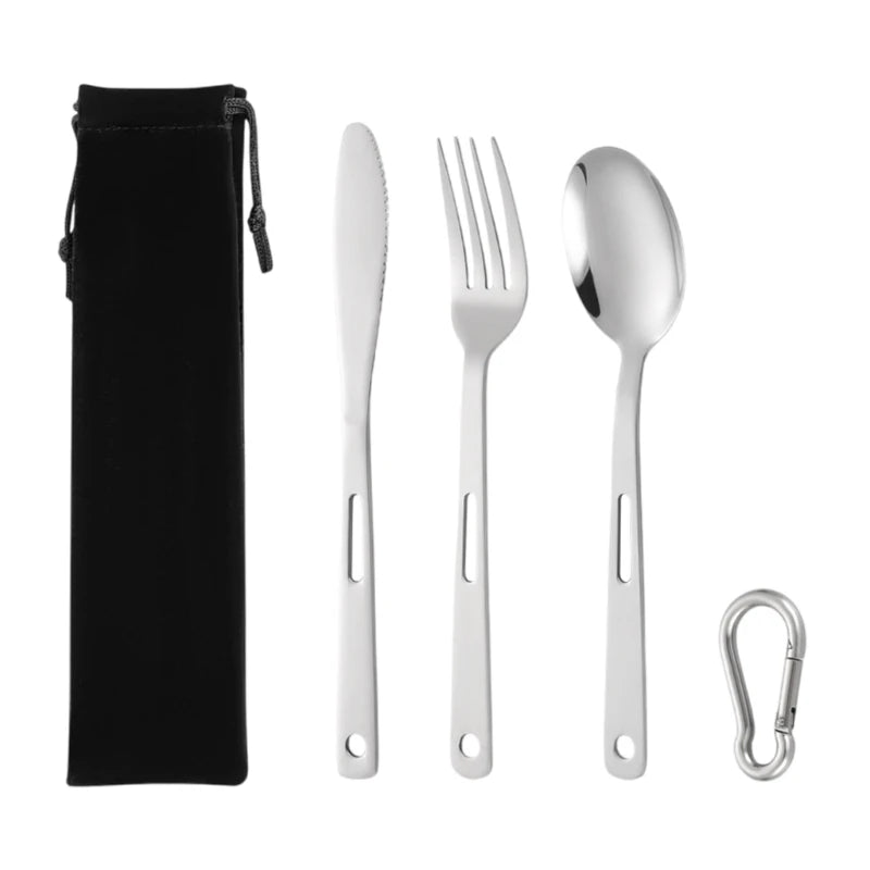 Portable Camping Cutlery Set Stainless Steels Flatware Fork Spoon Cutter Travel Utensils for Outdoor Dining Easy Clean