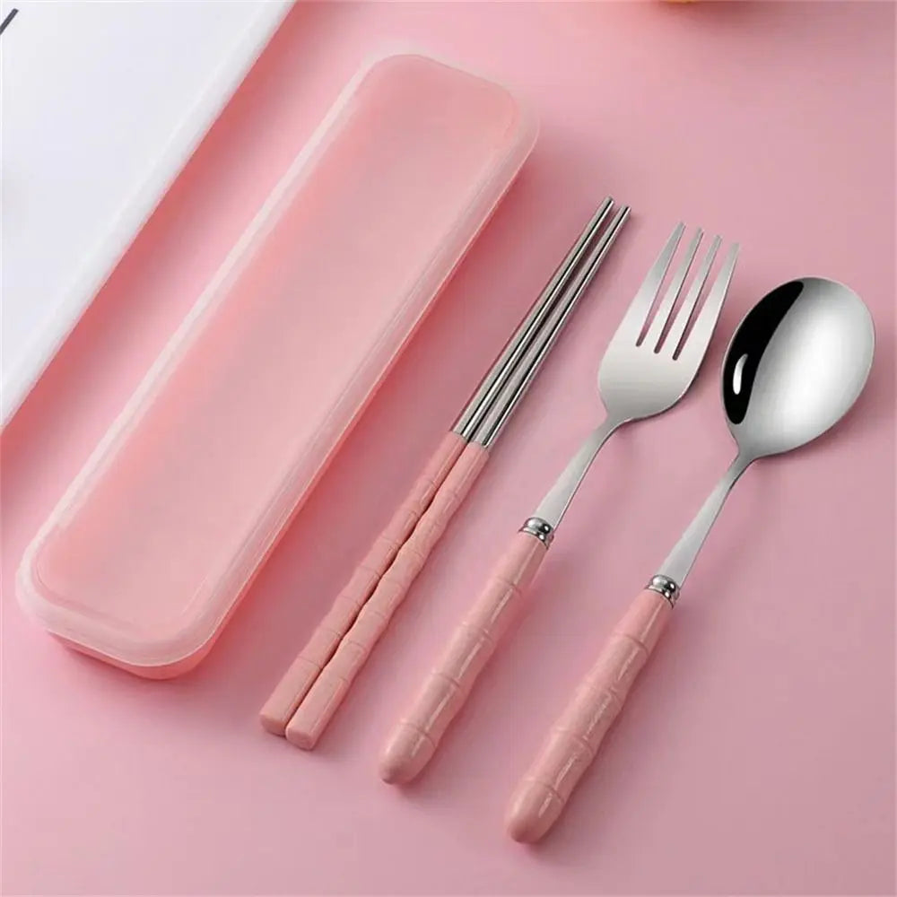 Stainless Steel Camping Utensils Set Chopsticks Eco-Friendly Travel Cutlery Dinnerware 3-in-1 Camping Spoon Fork Daily Use