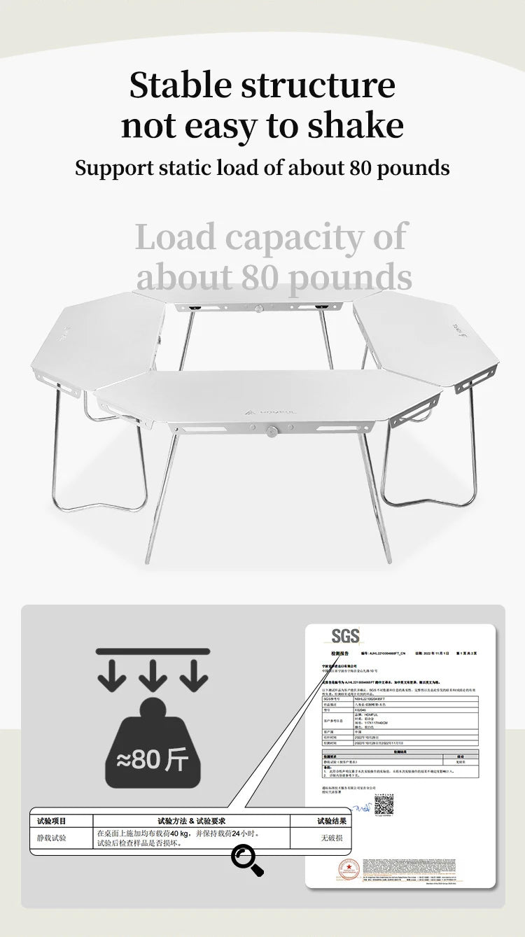 HOMFULOutdoor Stainless Steel Barbecue Campfire Table Camping Multifunctional Portable Foldable Splicing Combination Round Table