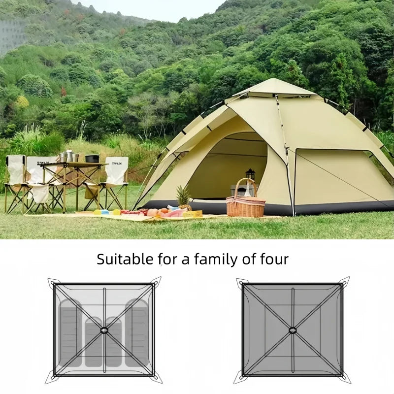 Automatic Pop Up Tent Double Waterproof Outdoor Camping Hiking Family Portable Quick Setup Lightweight Durable 3-4 Person Tent