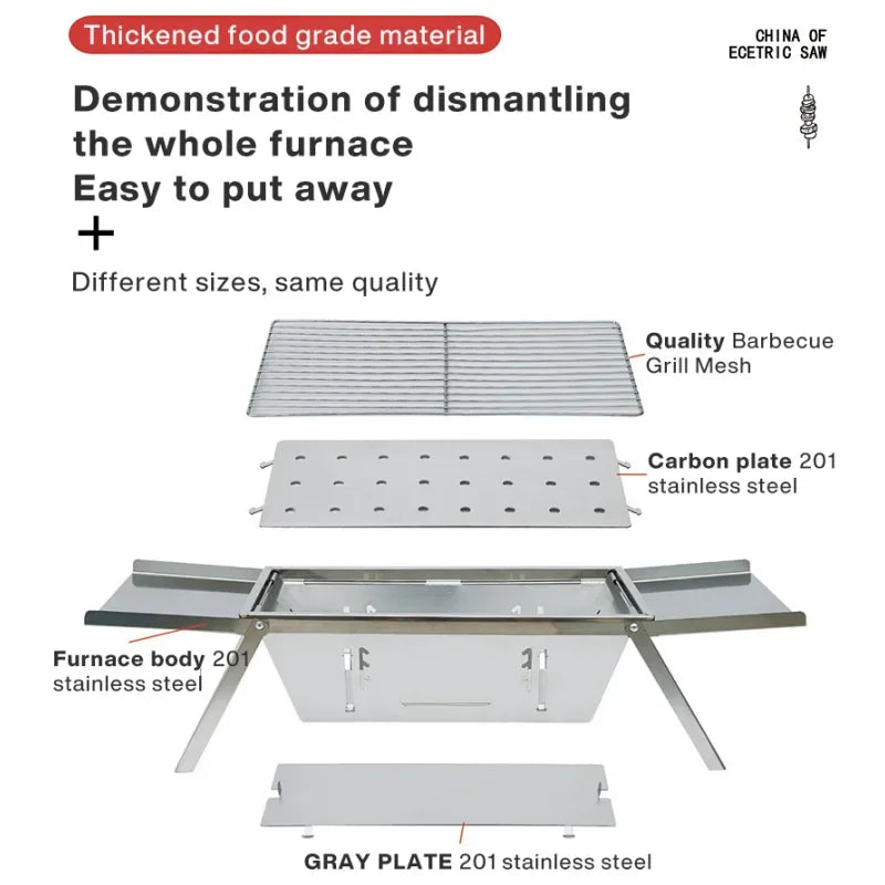 Portable large barbecue rack outdoor camping and picnic burner foldable charcoal camping barbecue stove